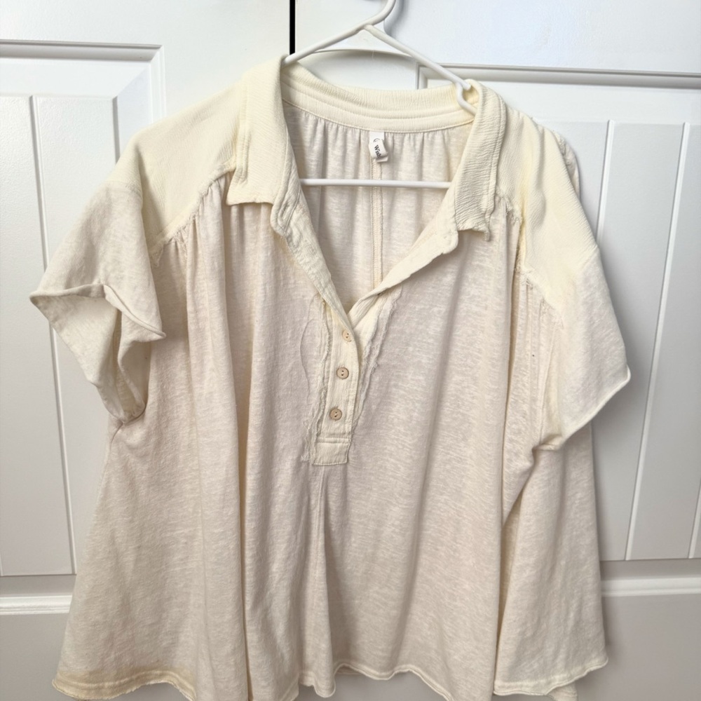 Wishlist Cream Button-Down Short Sleeve Henley Top